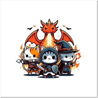 Cute Kawaii Funny RPG Fantasy World Board Game Cat Pet Lover Dragon Knight Archer Wizard Posters and Art